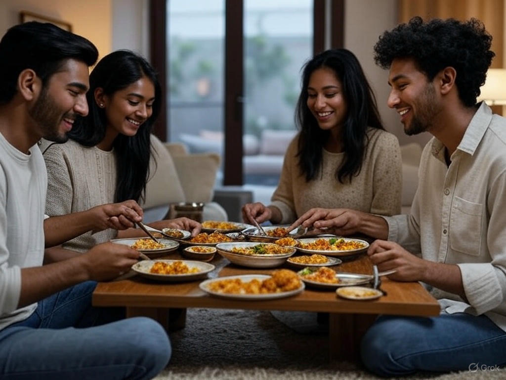 group-of-Abroad-Indian-Student-having-meal-from-Fit-Tiffin